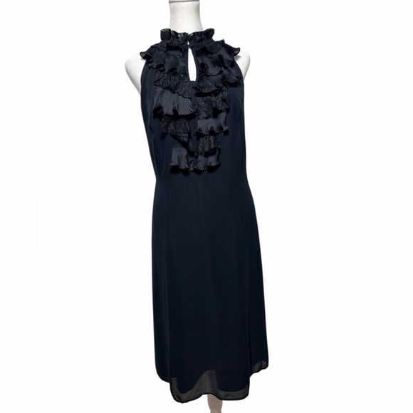 Lane Bryant Dresses & Skirts - Lane Bryant Black Ruffle Lace Pleated Halter Midi Dress Size 18